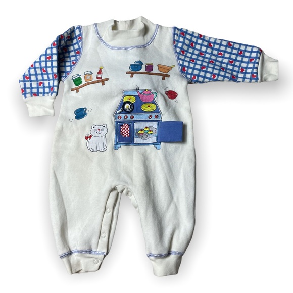 Vintage Other - Vintage City Kids NWOT Sweatshirt One Piece Cat Kitchen Unique Embroidered 6/9 M